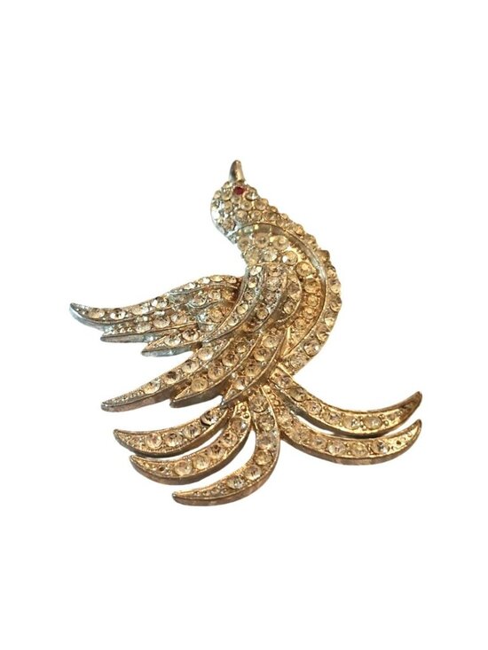 Unknown Jewelry - Vintage Large Art deco Style Pot Metal Rhinestone Bird Of Paradise Brooch